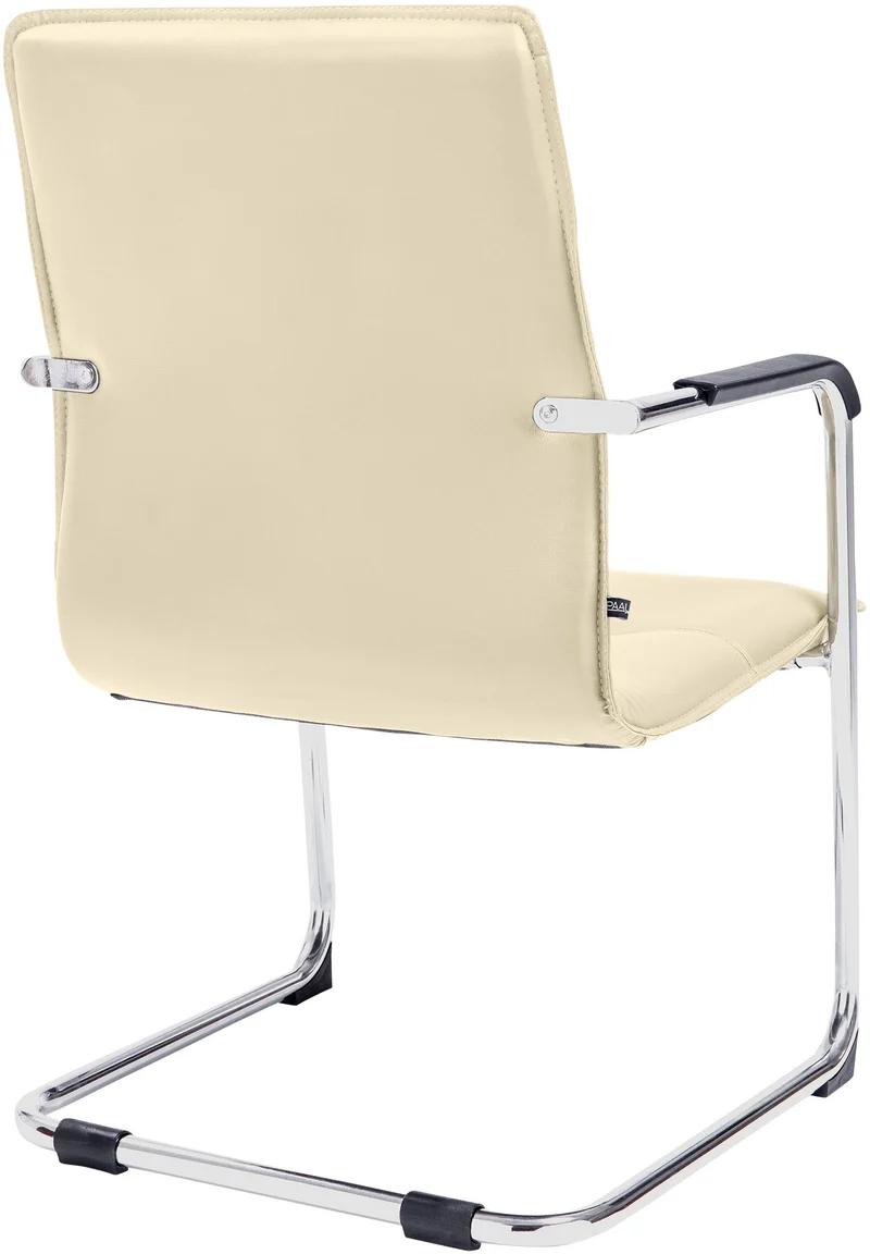 Chaise de bureau fauteuil visiteur avec accoudoirs en PVC crème et métal aspect chromé 10_0007705