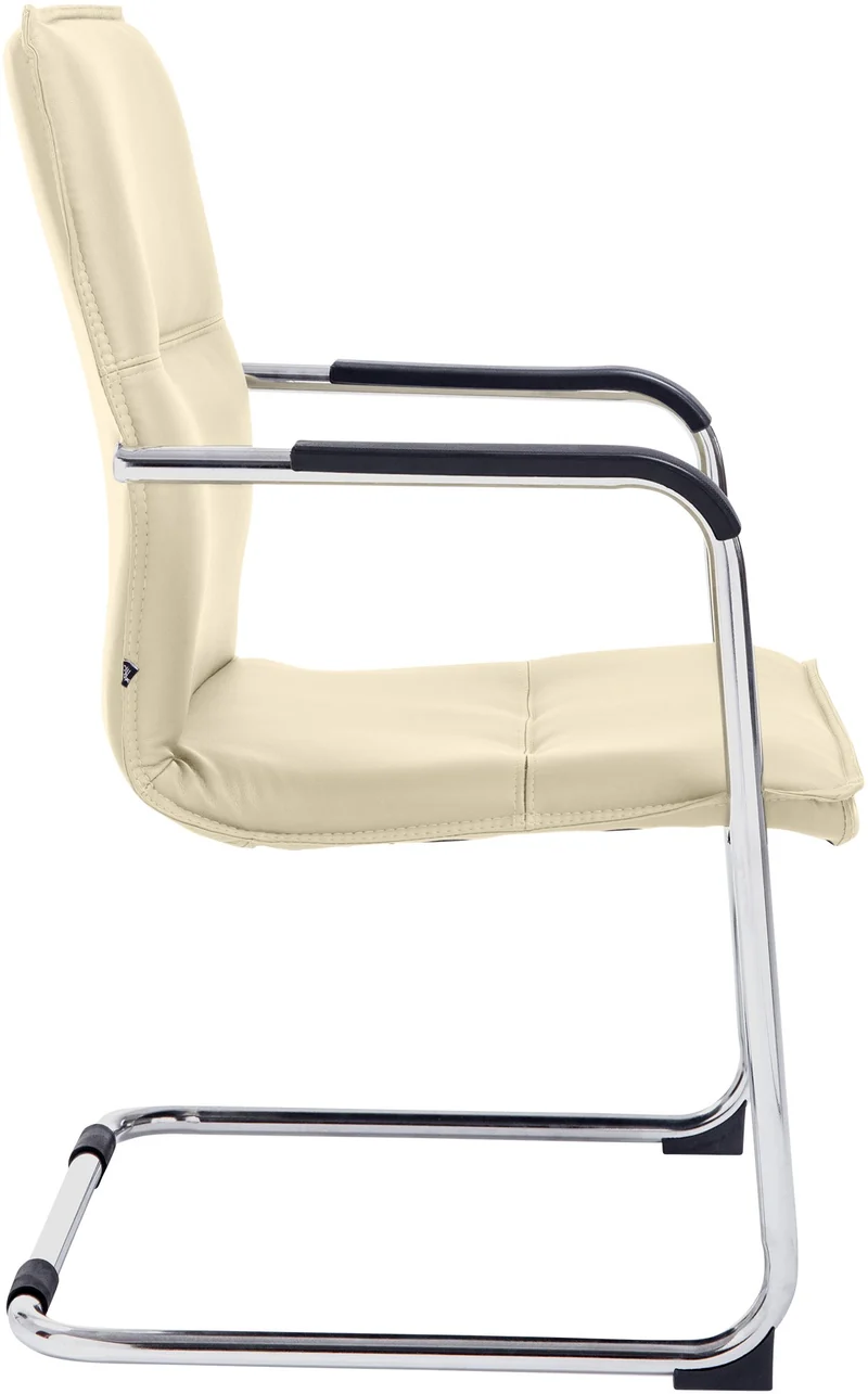 Chaise de bureau fauteuil visiteur avec accoudoirs en PVC crème et métal aspect chromé 10_0007705