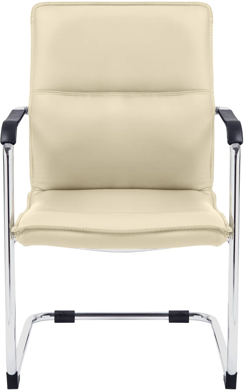 Chaise de bureau fauteuil visiteur avec accoudoirs en PVC crème et métal aspect chromé 10_0007705