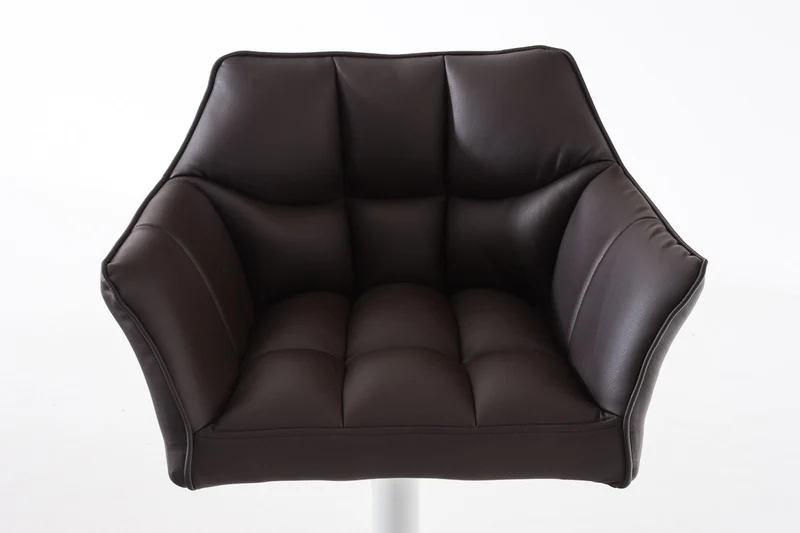 Tabouret de bar chaise haute de comptoir couture carrées assise en PVC marron cadre carré en métal blanc 10_0004736