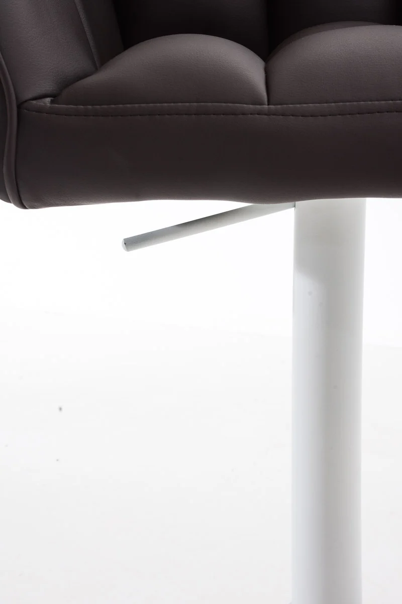 Tabouret de bar chaise haute de comptoir couture carrées assise en PVC marron cadre carré en métal blanc 10_0004736