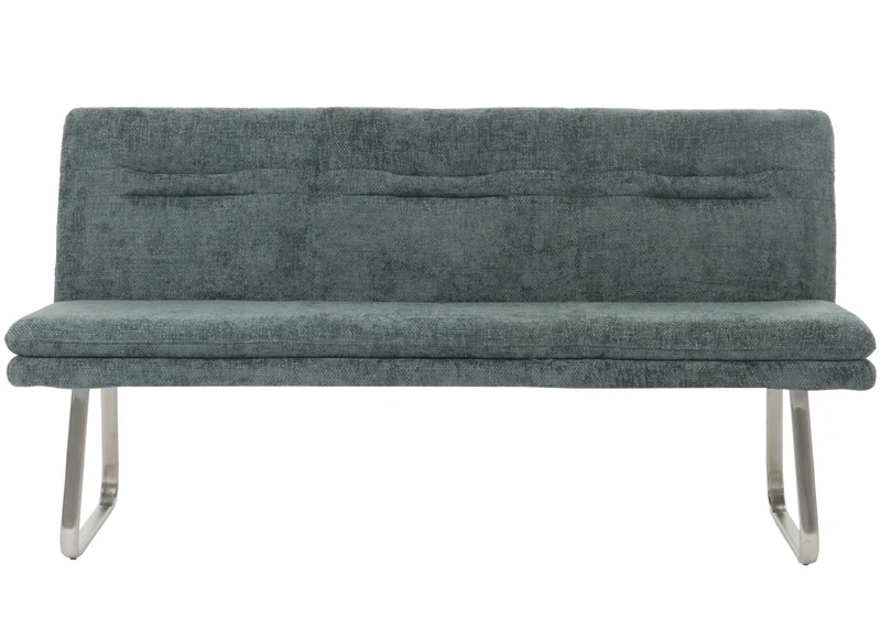 Banc de salle à manger banquette rembourré avec dossier en tissu chenille bleu-vert et acier inoxydable longueur 180 cm 04_0005845