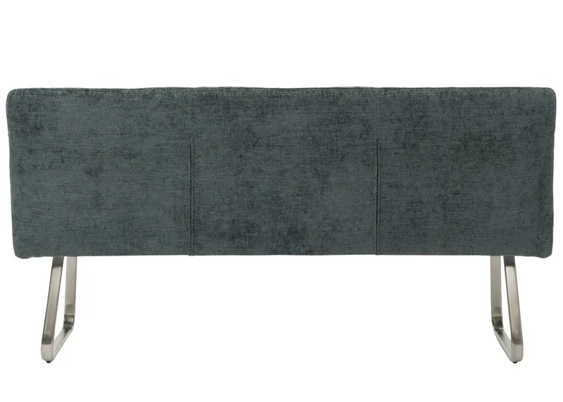 Banc de salle à manger banquette rembourré avec dossier en tissu chenille bleu-vert et acier inoxydable longueur 180 cm 04_0005845