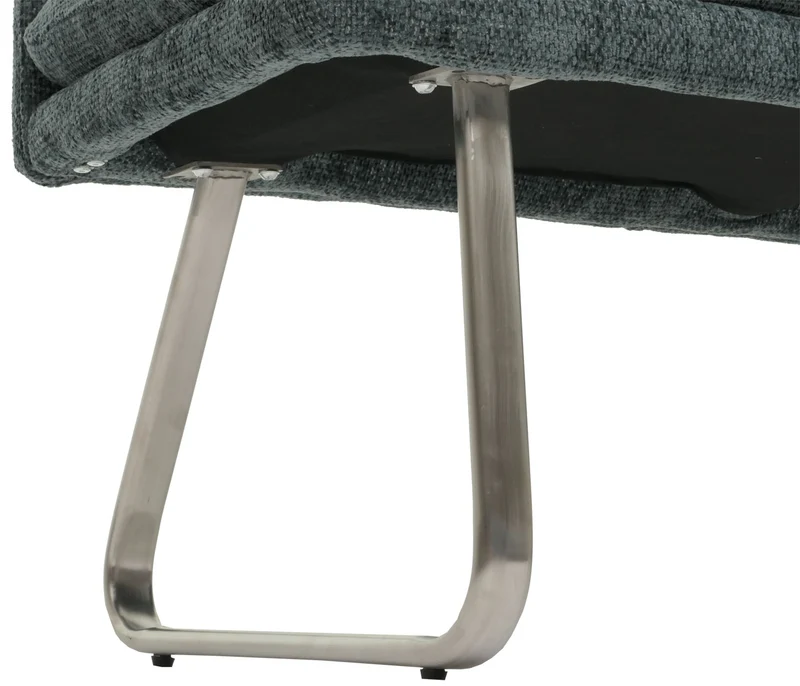 Banc de salle à manger banquette rembourré avec dossier en tissu chenille bleu-vert et acier inoxydable longueur 180 cm 04_0005845