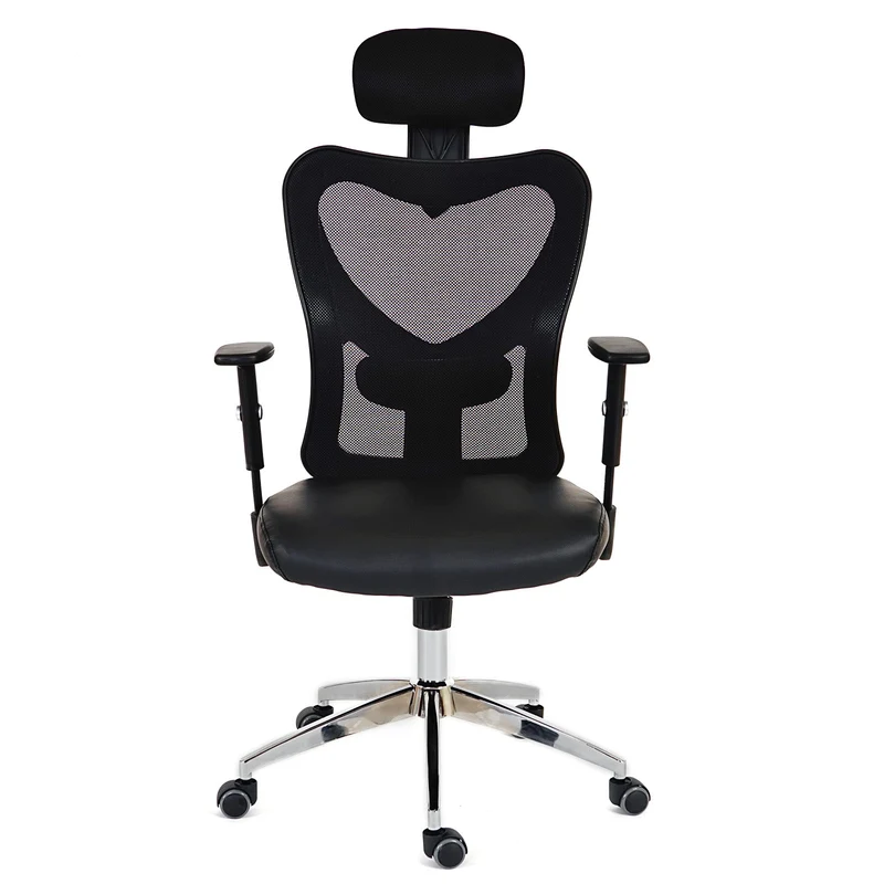 Fauteuil chaise de bureau sur roulettes pivotante appui-tête réglable synthétique noir 04_0001899