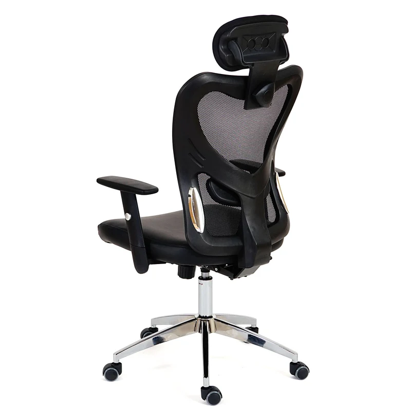 Fauteuil chaise de bureau sur roulettes pivotante appui-tête réglable synthétique noir 04_0001899