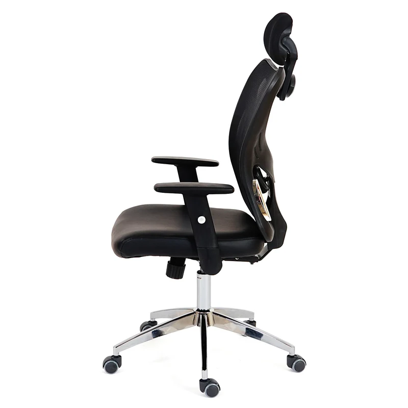 Fauteuil chaise de bureau sur roulettes pivotante appui-tête réglable synthétique noir 04_0001899