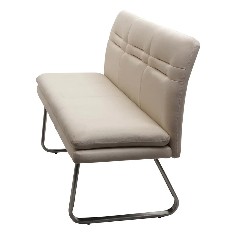 Banc de salle à manger banquette rembourrée avec dossier en tissu crème en acier inoxydable longueur 160 cm 04_0005849