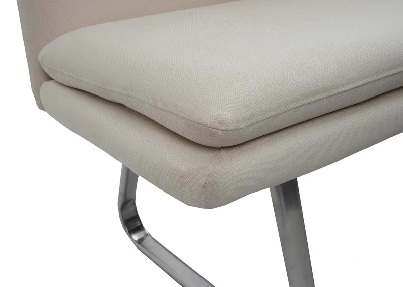 Banc de salle à manger banquette rembourrée avec dossier en tissu crème en acier inoxydable longueur 160 cm 04_0005849