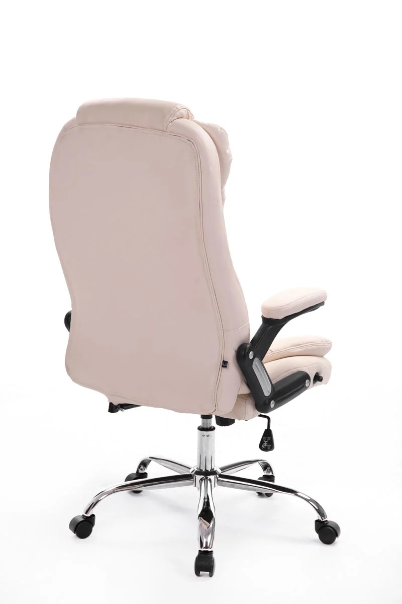 Fauteuil de bureau sur roulettes confortablement rembourrés avec accoudoirs en PVC crème et métal chromé 10_0002657