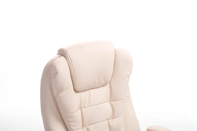 Fauteuil de bureau sur roulettes confortablement rembourrés avec accoudoirs en PVC crème et métal chromé 10_0002657