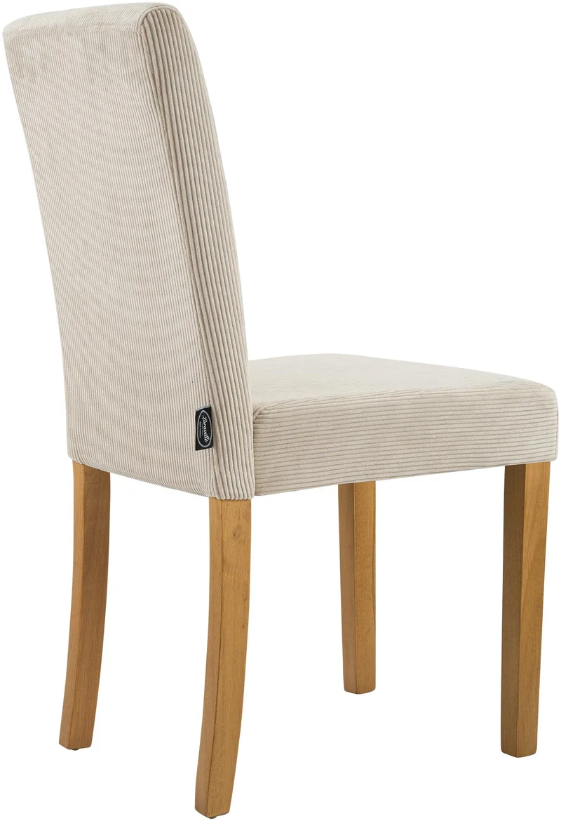 Chaise de salle à manger contemporaine x1 dossier haut en velours côtelé marron clair et pieds en bois clair 10_0007475