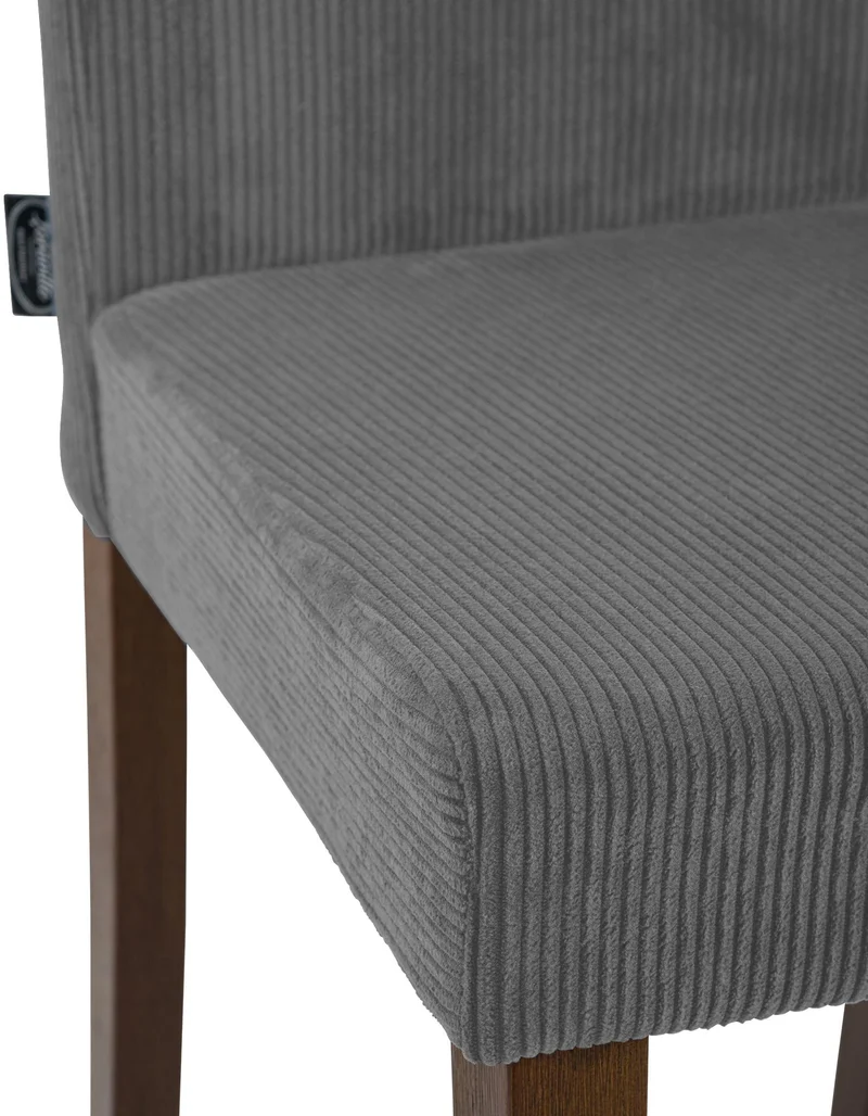 Chaise de salle à manger contemporaine x1 dossier haut en velours côtelé gris et pieds en bois foncé 10_0007247