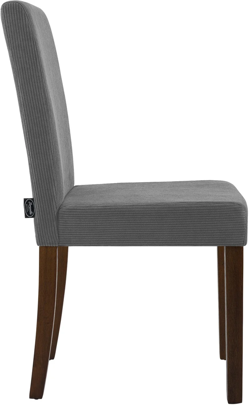 Chaise de salle à manger contemporaine x1 dossier haut en velours côtelé gris et pieds en bois foncé 10_0007247