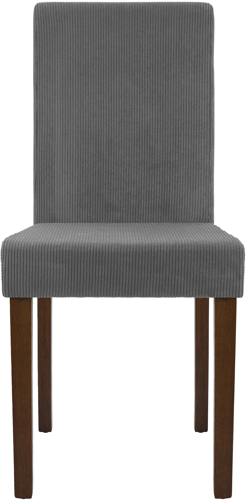 Chaise de salle à manger contemporaine x1 dossier haut en velours côtelé gris et pieds en bois foncé 10_0007247