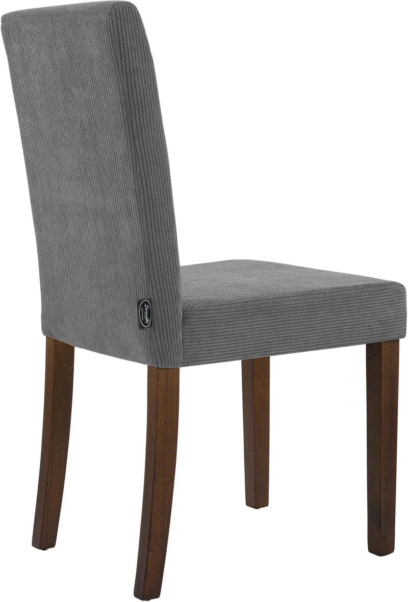 Chaise de salle à manger contemporaine x1 dossier haut en velours côtelé gris et pieds en bois foncé 10_0007247