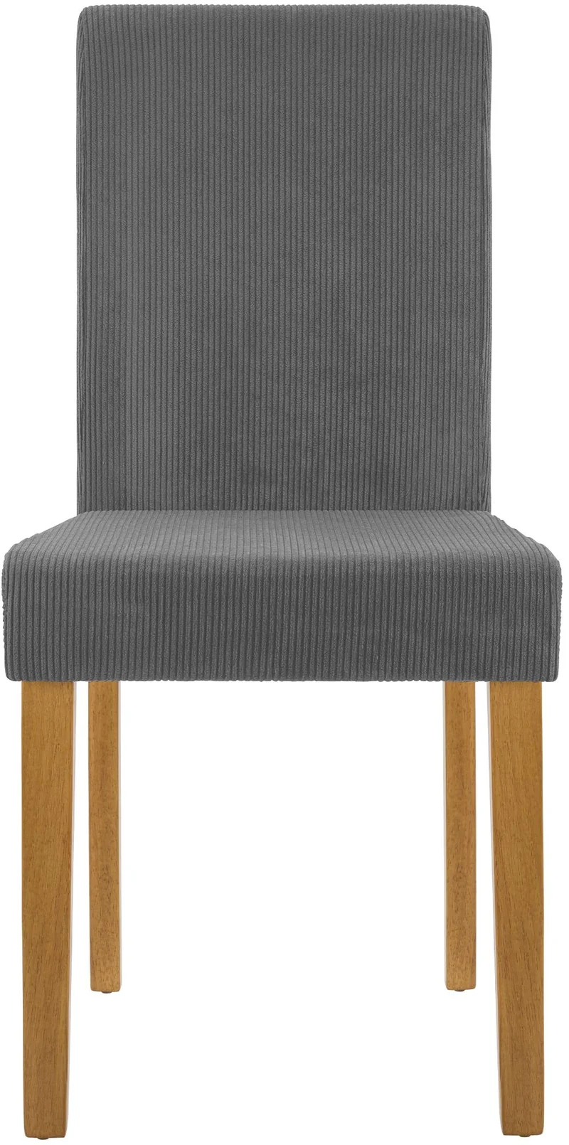 Chaise de salle à manger contemporaine x1 dossier haut en velours côtelé gris et pieds en bois clair 10_0007242