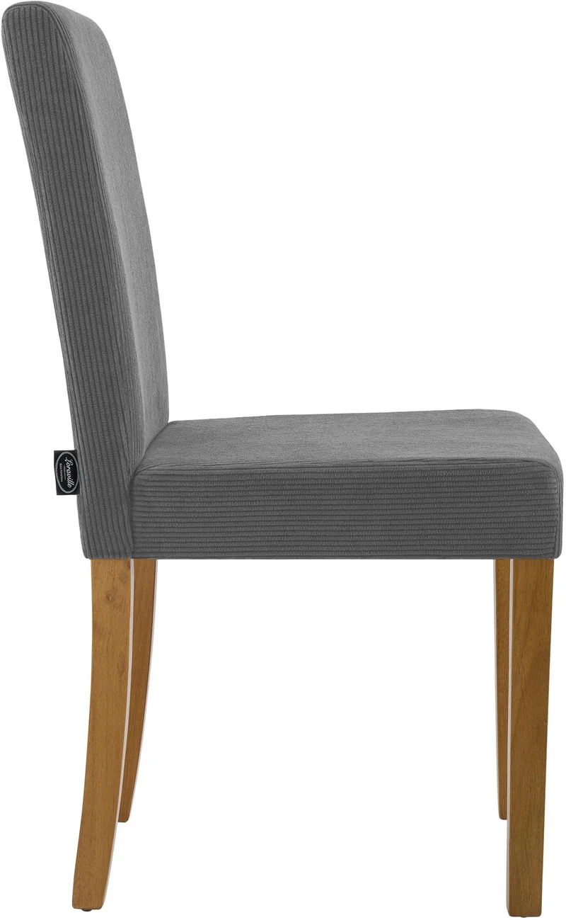 Chaise de salle à manger contemporaine x1 dossier haut en velours côtelé gris et pieds en bois clair 10_0007242