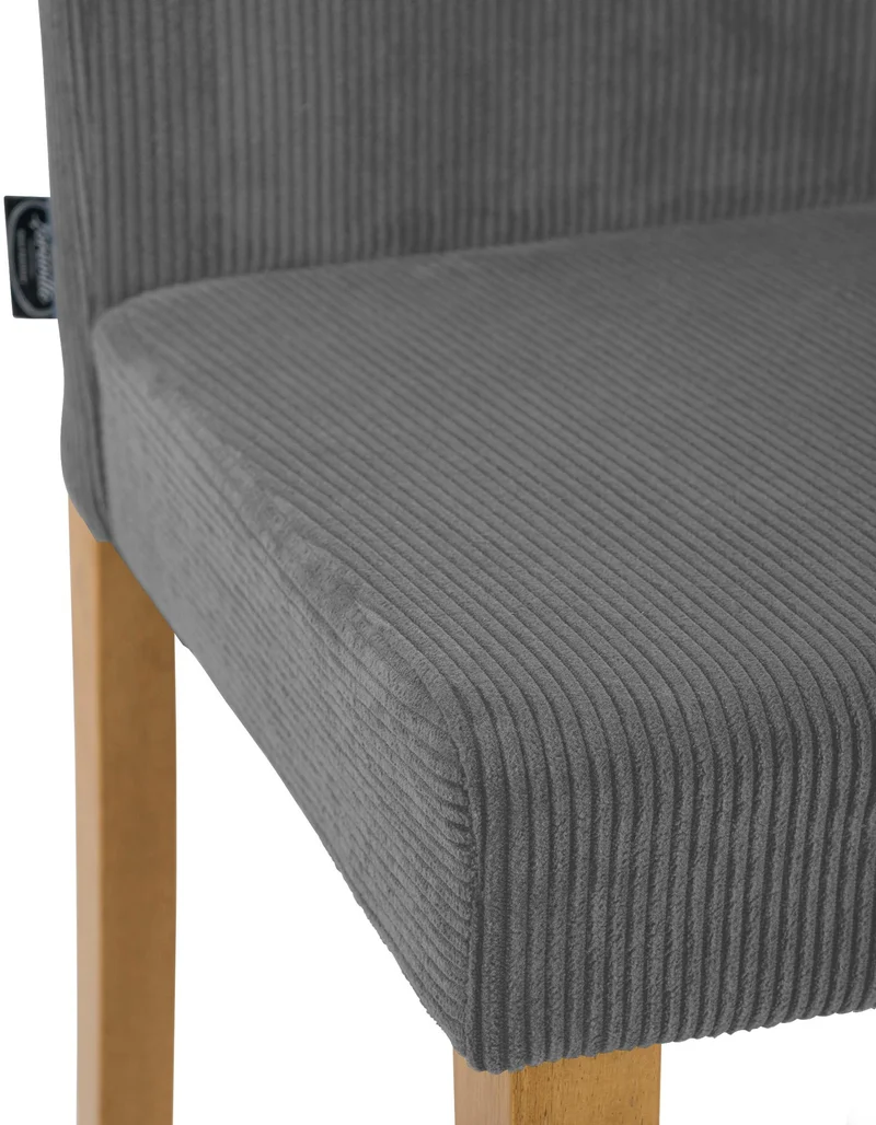 Chaise de salle à manger contemporaine x1 dossier haut en velours côtelé gris et pieds en bois clair 10_0007242