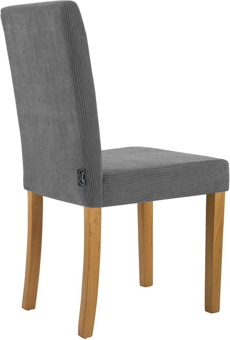 Chaise de salle à manger contemporaine x1 dossier haut en velours côtelé gris et pieds en bois clair 10_0007242