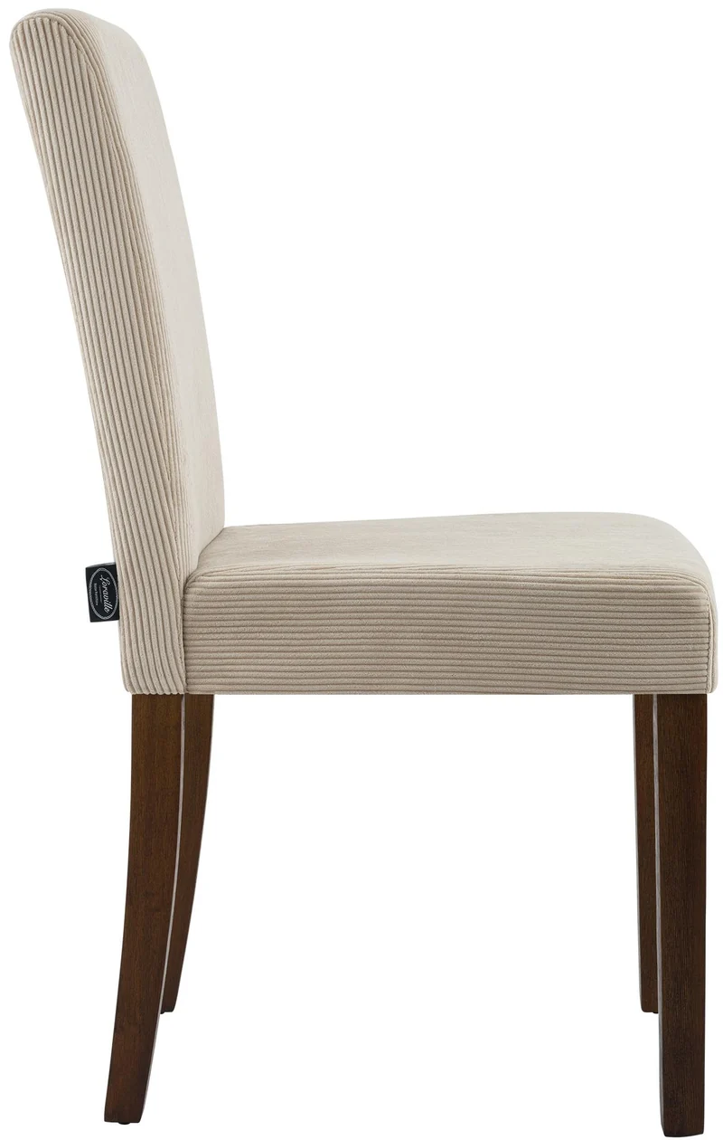 Chaise de salle à manger contemporaine x1 dossier haut en velours côtelé marron clair et pieds en bois foncé 10_0007469