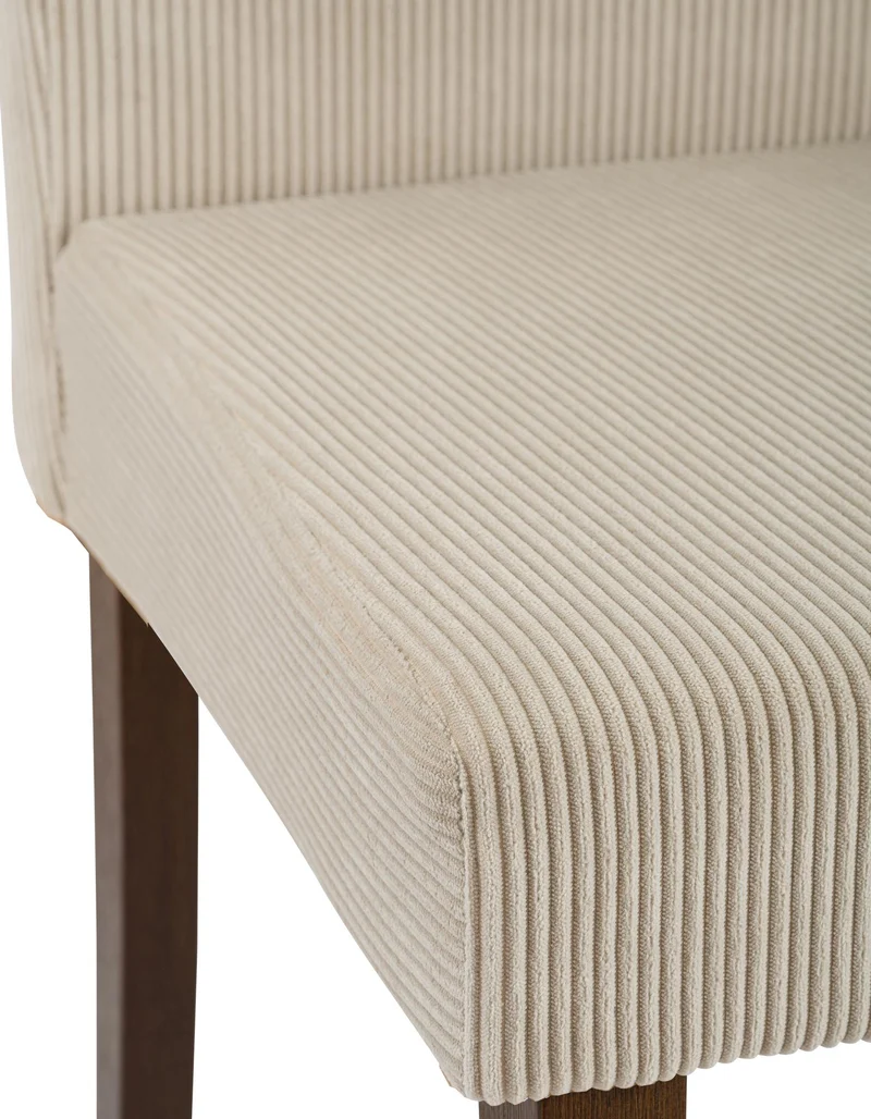 Chaise de salle à manger contemporaine x1 dossier haut en velours côtelé marron clair et pieds en bois foncé 10_0007469