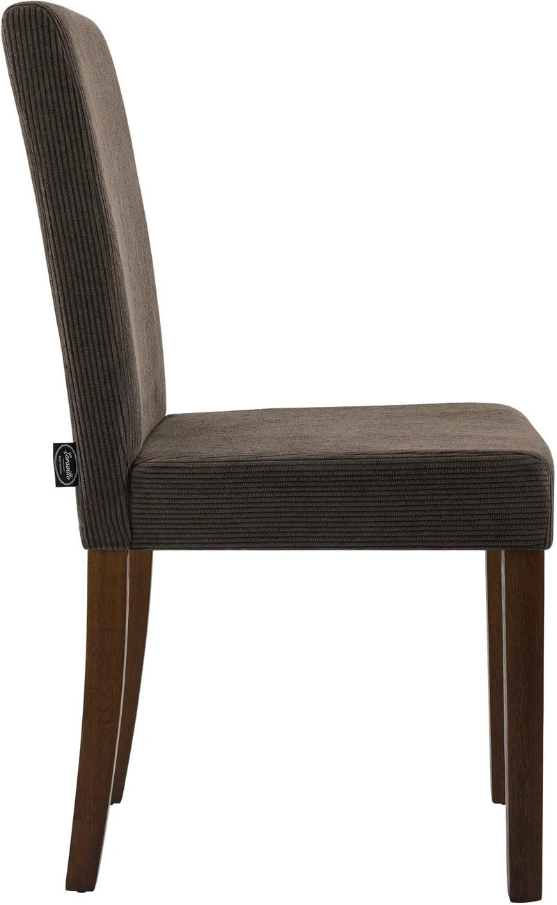 Chaise de salle à manger contemporaine x1 dossier haut en velours côtelé marron et pieds en bois foncé 10_0007518