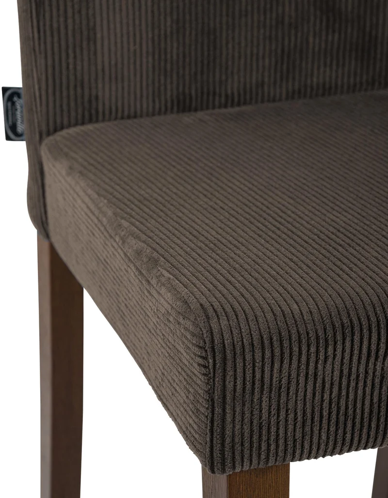 Chaise de salle à manger contemporaine x1 dossier haut en velours côtelé marron et pieds en bois foncé 10_0007518