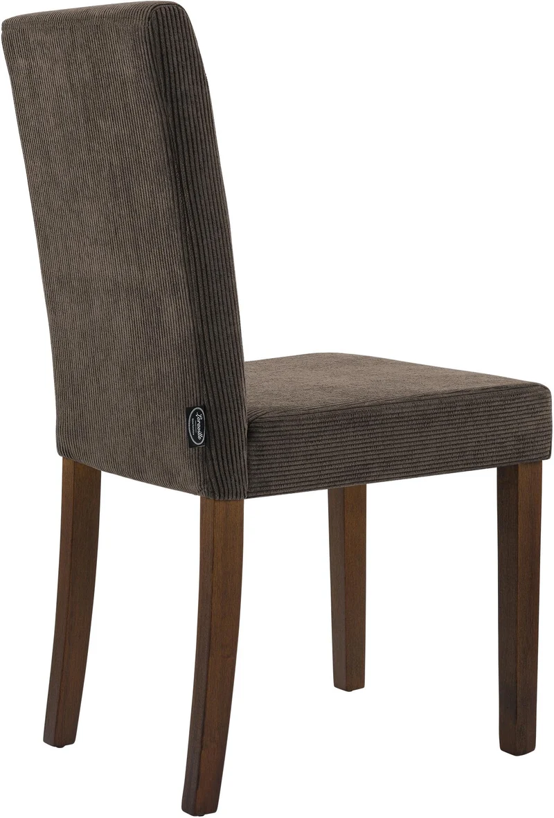 Chaise de salle à manger contemporaine x1 dossier haut en velours côtelé marron et pieds en bois foncé 10_0007518