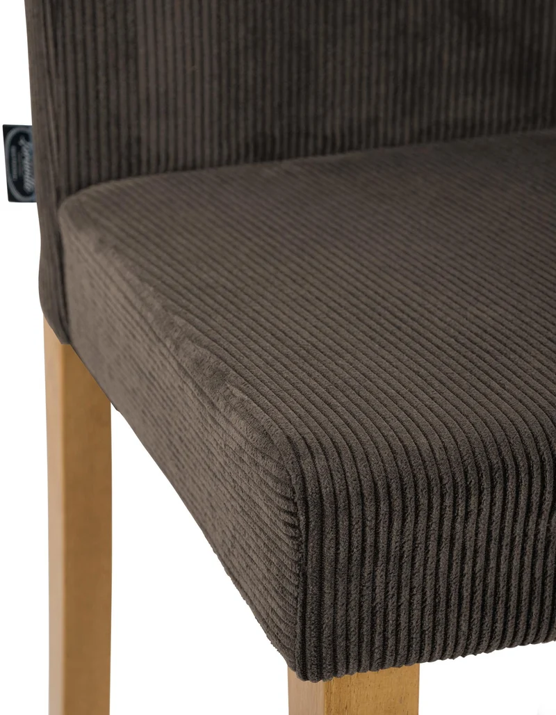 Chaise de salle à manger contemporaine x1 dossier haut en velours côtelé marron et pieds en bois clair 10_0007517