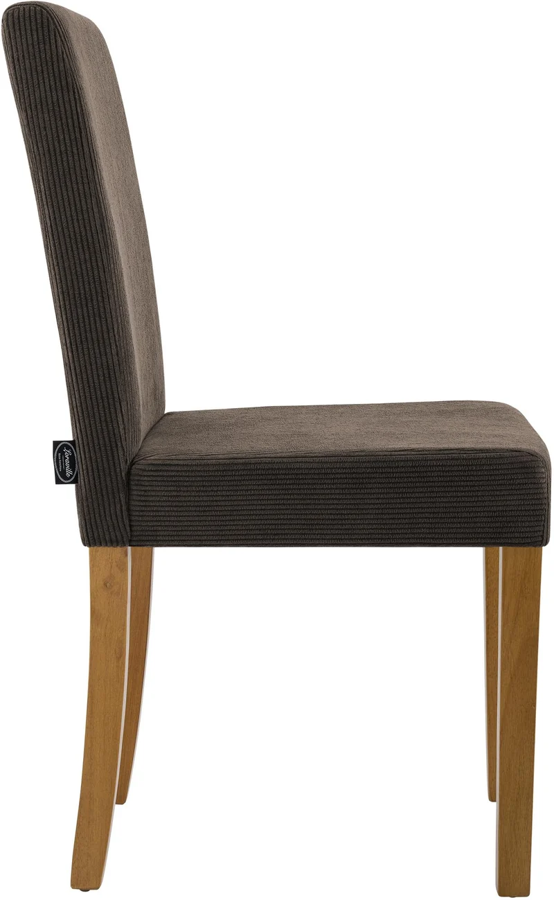 Chaise de salle à manger contemporaine x1 dossier haut en velours côtelé marron et pieds en bois clair 10_0007517
