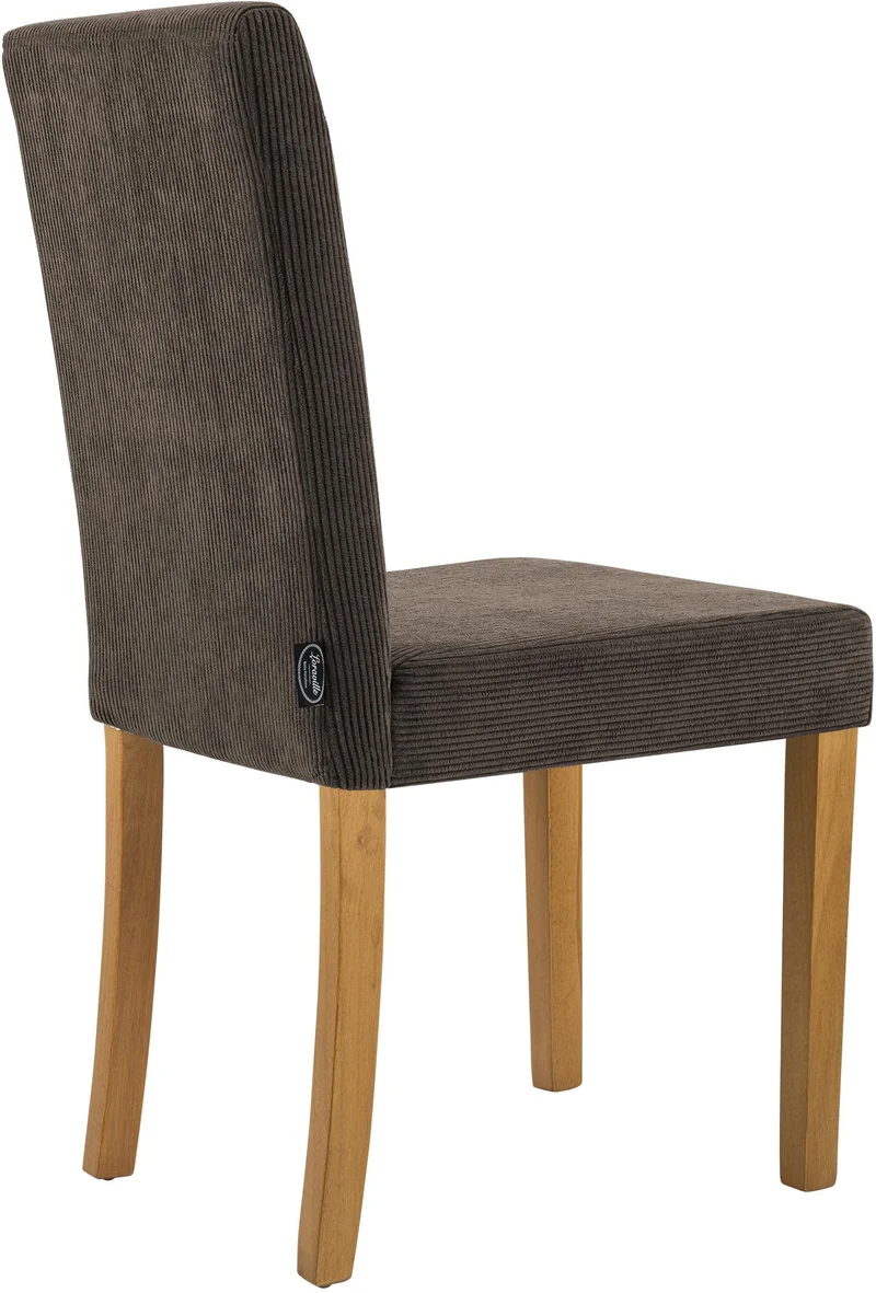 Chaise de salle à manger contemporaine x1 dossier haut en velours côtelé marron et pieds en bois clair 10_0007517