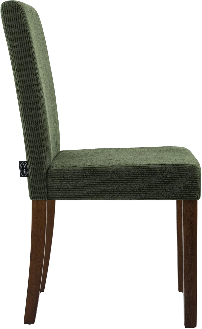 Chaise de salle à manger contemporaine x1 dossier haut en velours côtelé vert et pieds en bois foncé 10_0007249