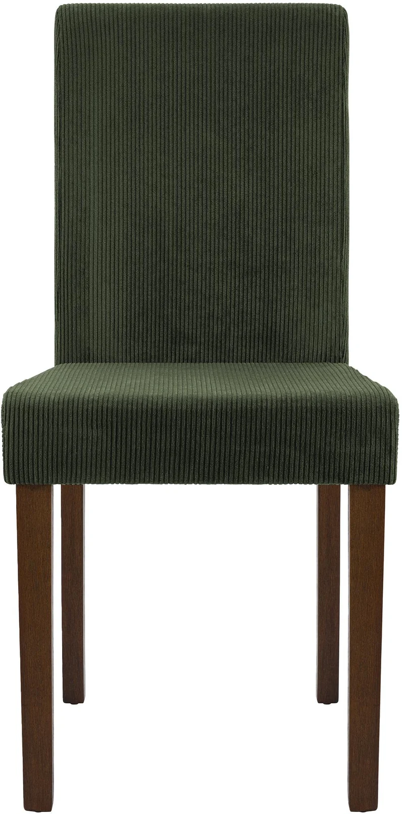 Chaise de salle à manger contemporaine x1 dossier haut en velours côtelé vert et pieds en bois foncé 10_0007249