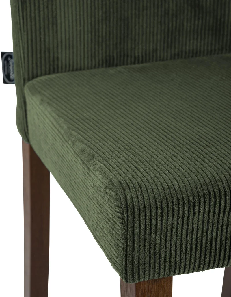 Chaise de salle à manger contemporaine x1 dossier haut en velours côtelé vert et pieds en bois foncé 10_0007249