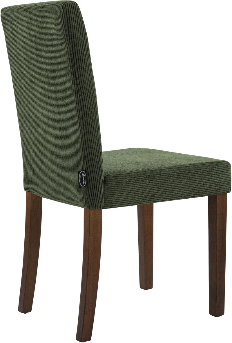 Chaise de salle à manger contemporaine x1 dossier haut en velours côtelé vert et pieds en bois foncé 10_0007249