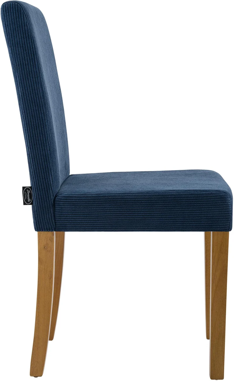 Chaise de salle à manger contemporaine x1 dossier haut en velours côtelé bleu et pieds en bois clair 10_0007245