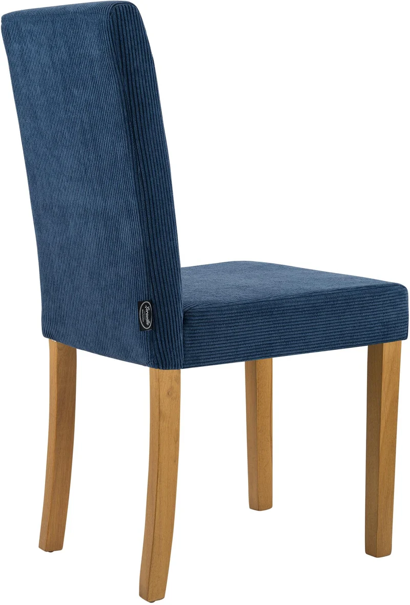 Chaise de salle à manger contemporaine x1 dossier haut en velours côtelé bleu et pieds en bois clair 10_0007245