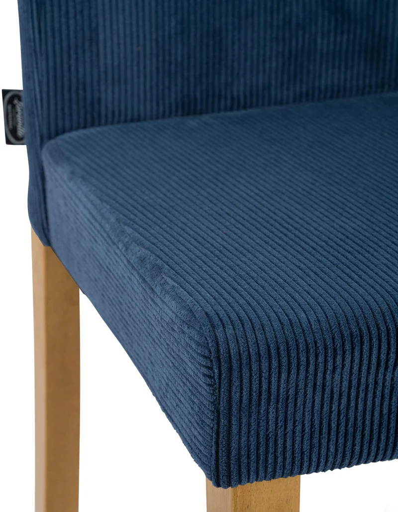 Chaise de salle à manger contemporaine x1 dossier haut en velours côtelé bleu et pieds en bois clair 10_0007245