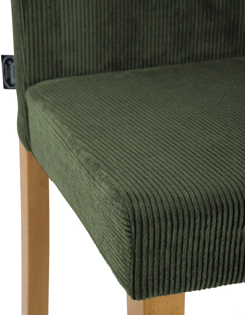 Chaise de salle à manger contemporaine x1 dossier haut en velours côtelé vert et pieds en bois clair 10_0007243