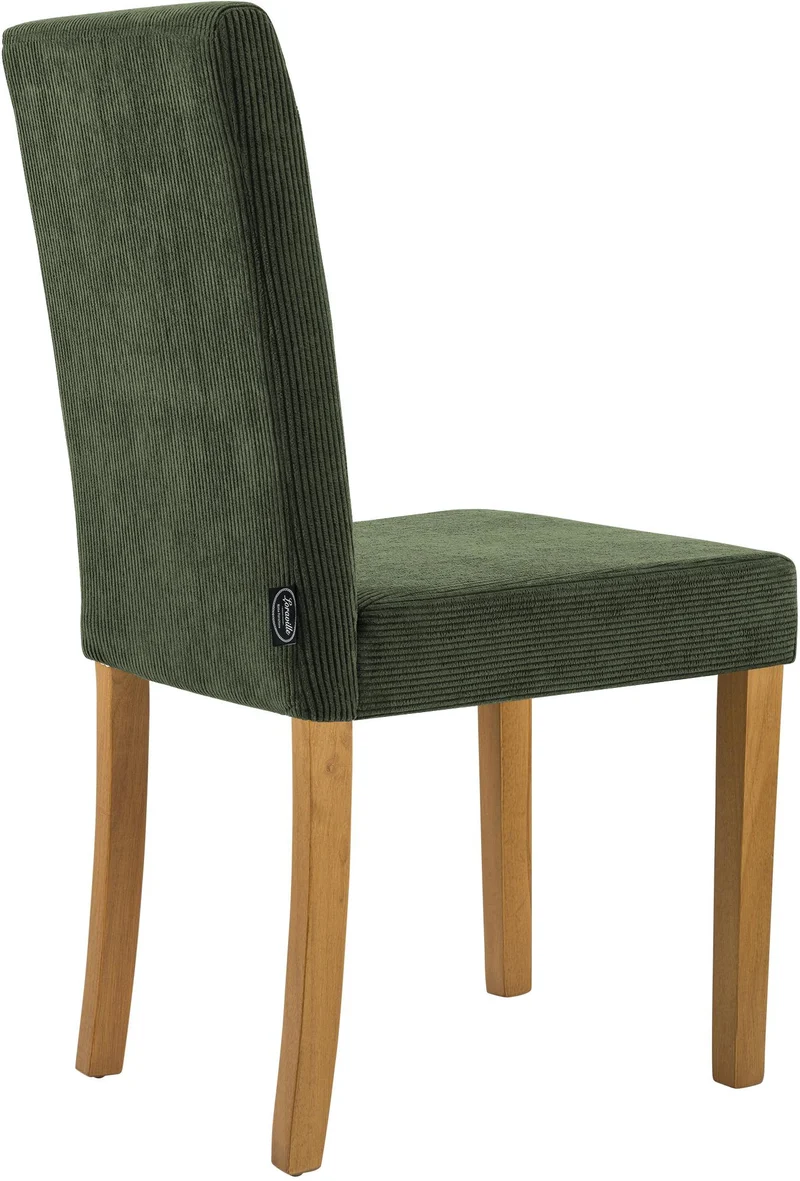 Chaise de salle à manger contemporaine x1 dossier haut en velours côtelé vert et pieds en bois clair 10_0007243