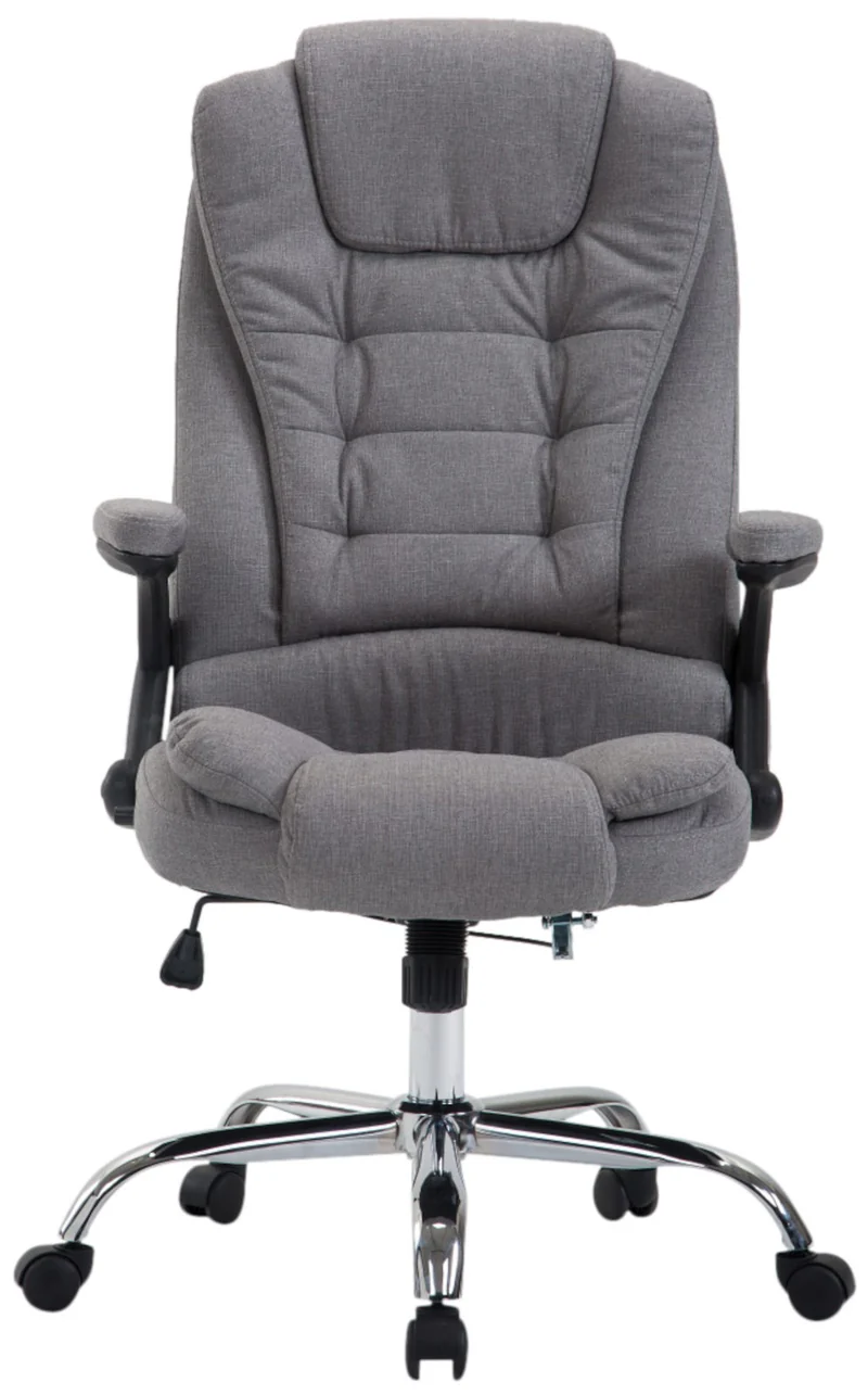 Fauteuil de bureau XXL sur roulettes confortablement rembourrés avec accoudoirs en tissu gris et métal chromé 10_0002665