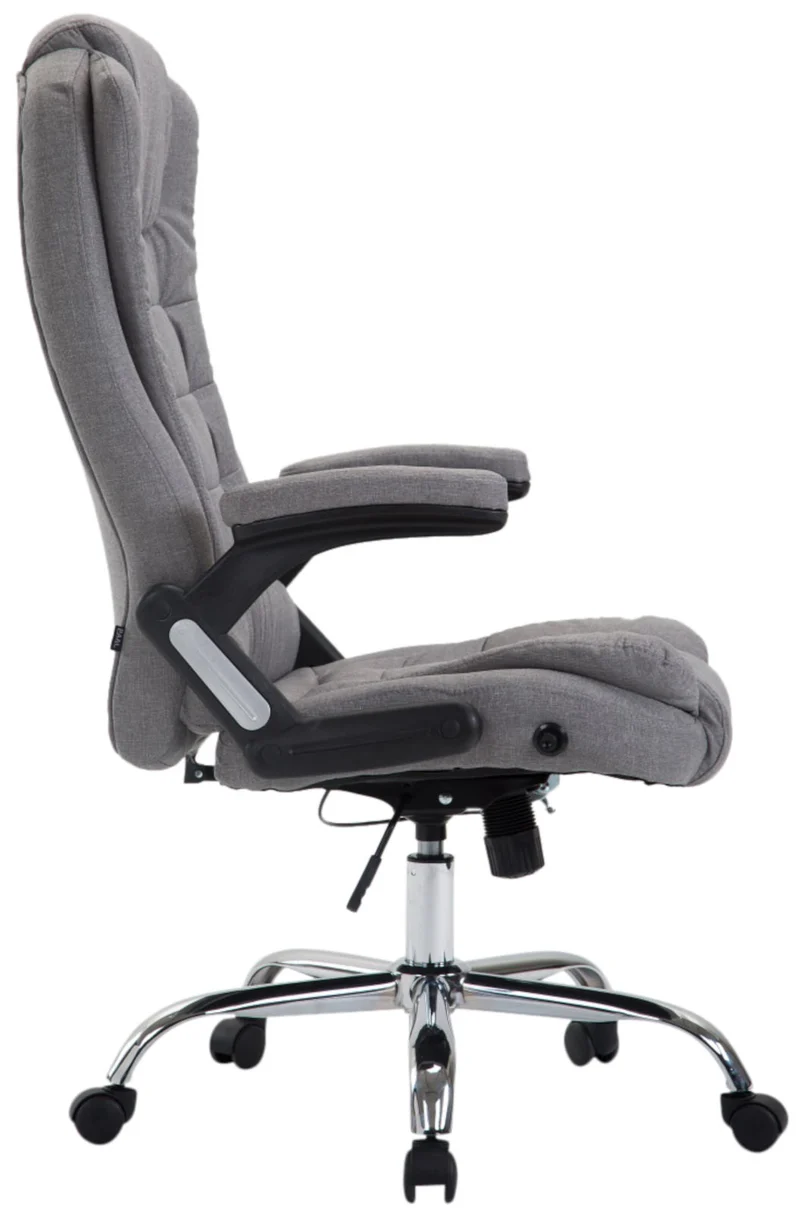 Fauteuil de bureau XXL sur roulettes confortablement rembourrés avec accoudoirs en tissu gris et métal chromé 10_0002665