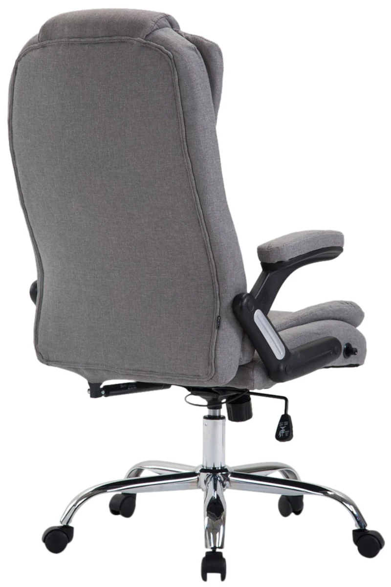 Fauteuil de bureau XXL sur roulettes confortablement rembourrés avec accoudoirs en tissu gris et métal chromé 10_0002665