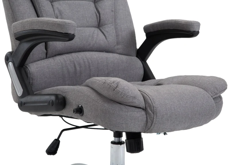 Fauteuil de bureau XXL sur roulettes confortablement rembourrés avec accoudoirs en tissu gris et métal chromé 10_0002665
