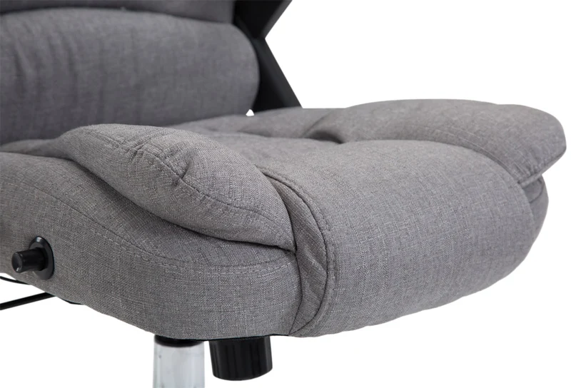 Fauteuil de bureau XXL sur roulettes confortablement rembourrés avec accoudoirs en tissu gris et métal chromé 10_0002665