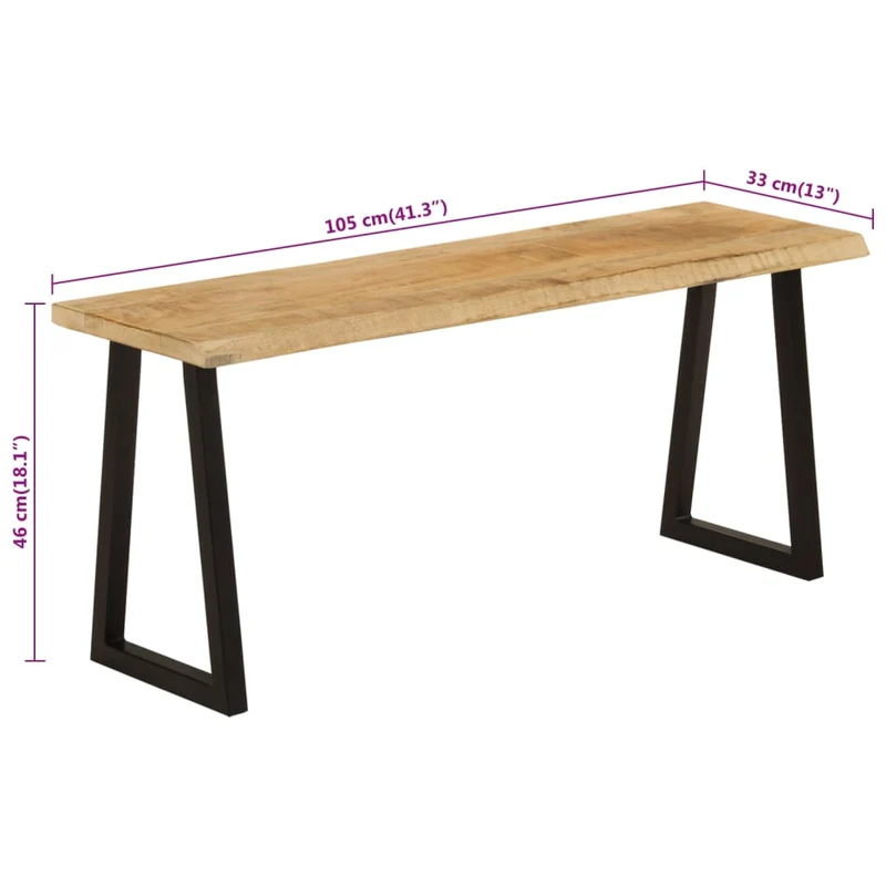Banc design rustique 105 cm bois de manguier massif pieds en forme de U en acier DEC024627