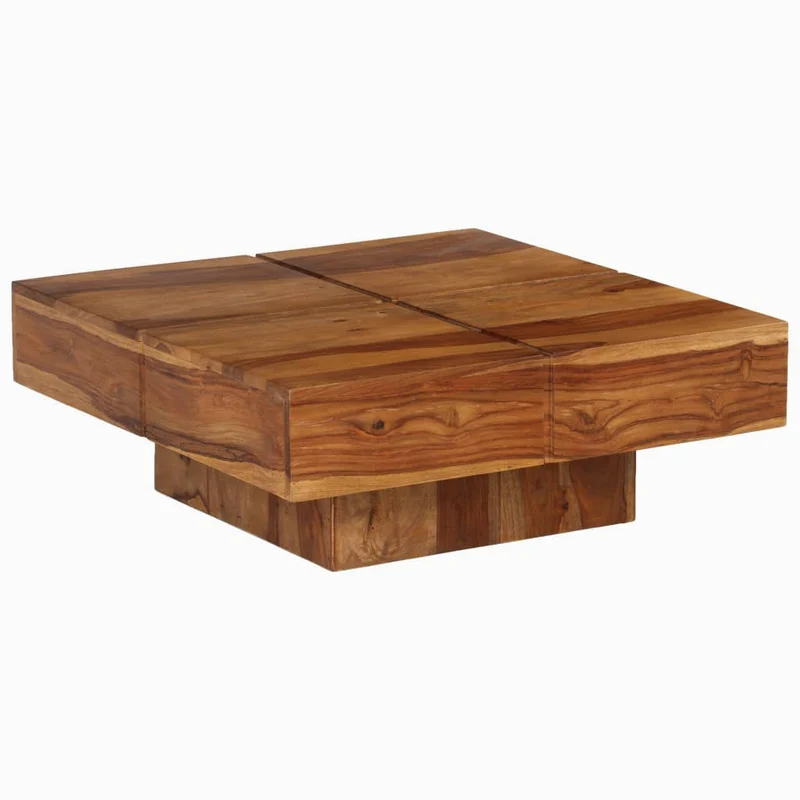Table basse de salon design rustique 80 x 80 x 30 cm bois d'acacia massif marron DEC037190