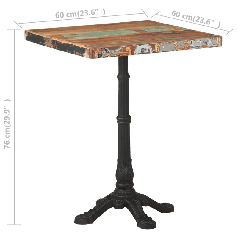 Table d'appoint auxiliaire table bistro design industriel 60 x 60 x 76 cm bois massif de récupération et fonte DEC036530