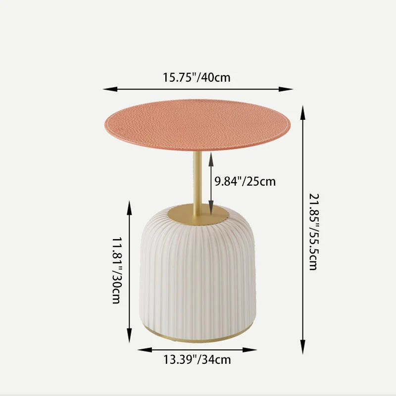 Contemporary Nordic Cylindrical Round PU Leather Glass Metal End Table 1-Tier For Living Room